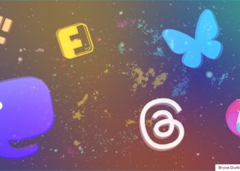 Composite of fediverse logos of Mastodon, Threads, Bluesky