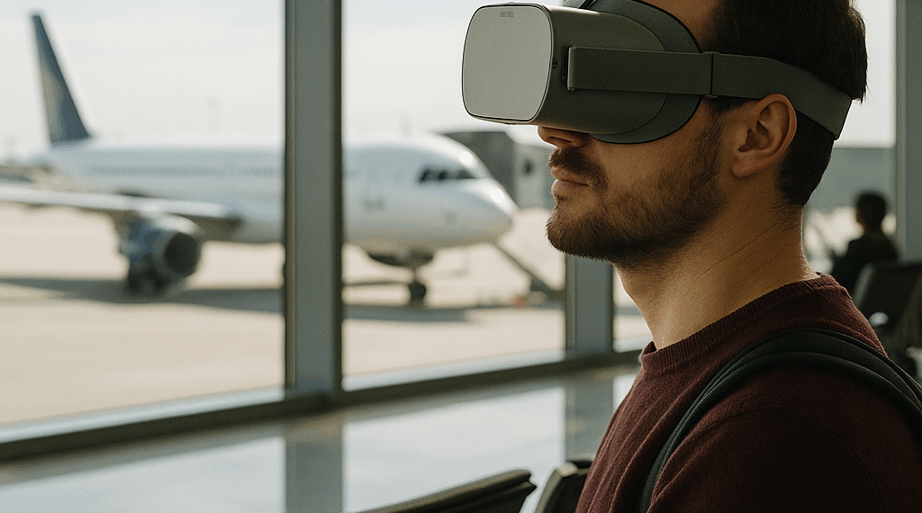 A VR headset, the Quest 3, on a yellow table