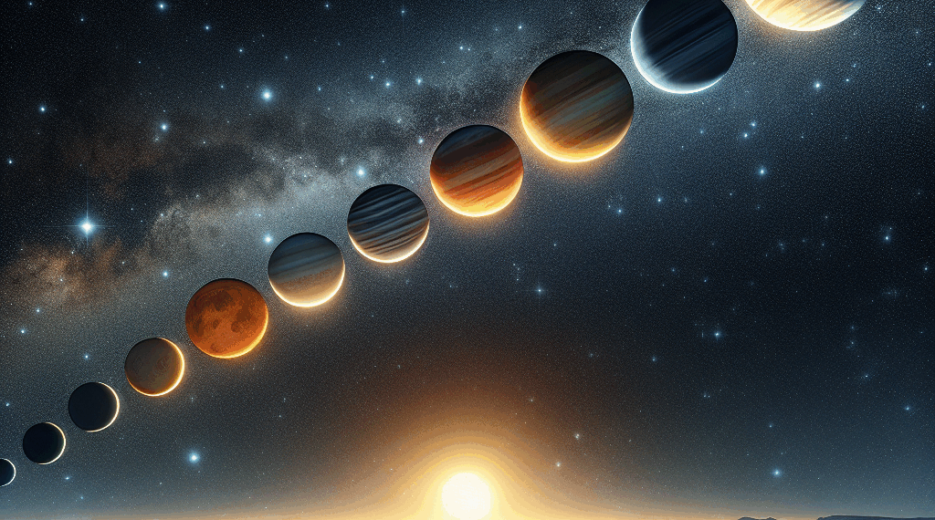 A map of the sky with six planets circled in red