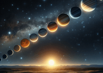 A map of the sky with six planets circled in red