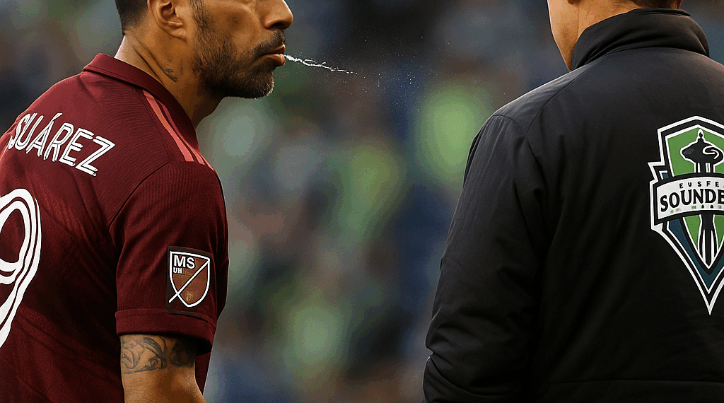 Suárez en el momento de agredir al miembro del cuerpo técnico