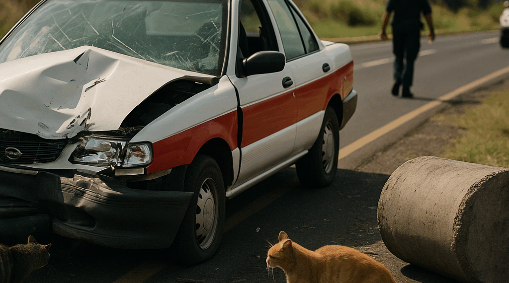 Taxi Choca Al Salir Intempestivamente Contra Objeto Fijo En La Morelia-Pátzcuaro - Changoonga.com
