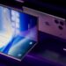 Renderings of what a thin book-style foldable iPhone could look like, with three rear cameras and spacious displays.