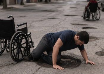 ¡Vergonzoso! Dos competidores en silla de ruedas del Maratón de la CDMX son víctimas de los baches y sufren caída