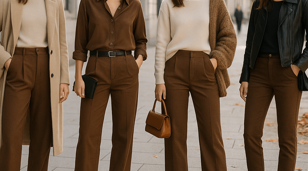 5 ideas de looks para llevar pantalones cafés en lugar de negros en otoño 2025