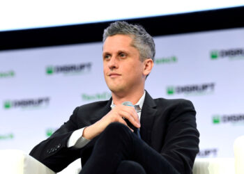 Box CEO Aaron Levie on stage at TechCrunch Disrupt in San Francisco in 2019.