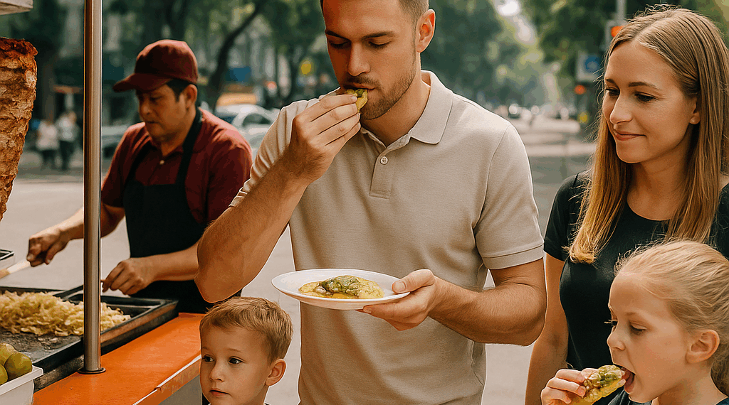 La familia del galés Aaron Ramsey visitaron una taquería en la Ciudad de México. FOTO: Capturas