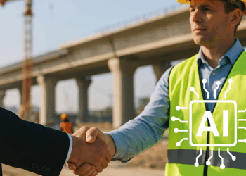 Modern data center with servers with lights on them.