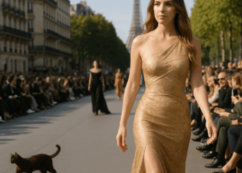 Belinda triunfa en el desfile de L'Oréal Paris con un minivestido y zapatos pumps