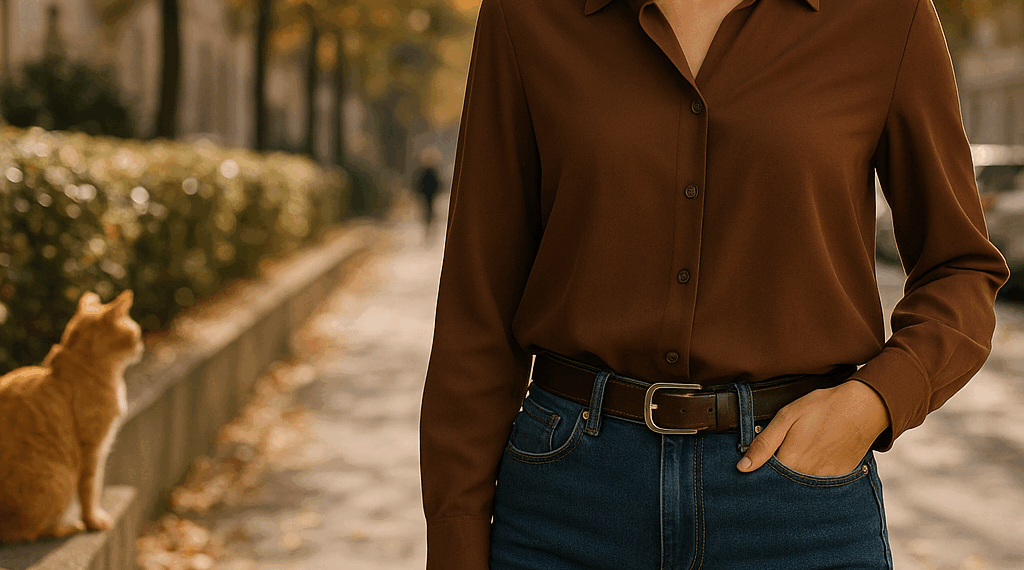 Las blusas color café son las más bonitas y elegantes para lucir con jeans rectos en otoño 2025