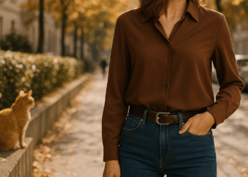 Las blusas color café son las más bonitas y elegantes para lucir con jeans rectos en otoño 2025