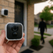 The Blink Outdoor 4 camera connected to a wooden fence post.
