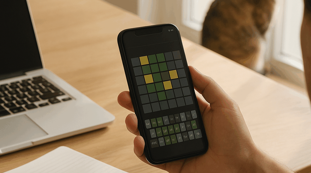 a completed Wordle puzzle on a phone