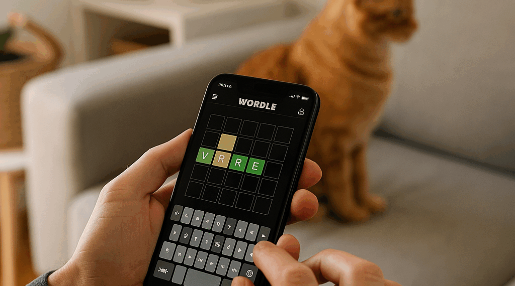 a completed Wordle puzzle on a phone