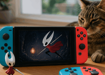 a screenshot of silksong showing hornet doing a downward slash attack