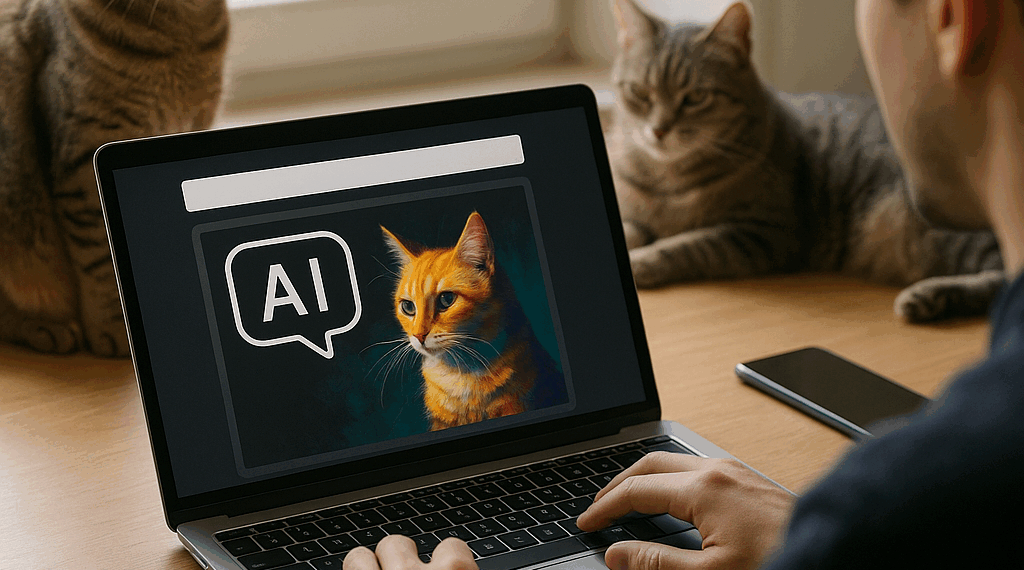 AI in a search bar above a rainbow-lit keyboard