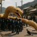 Vídeo. Una serpiente gigante de bambú desfila por un pueblo japonés