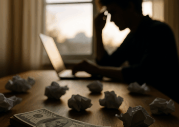 Man typing at his laptop computer at night