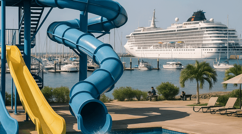 tiene toboganes, SPA y acceso a la marina