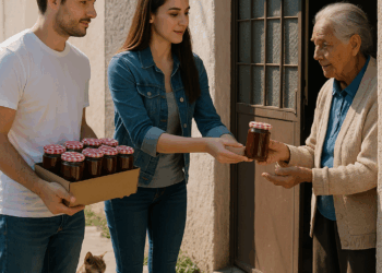 Pareja que produce mermeladas con guayabas grandes