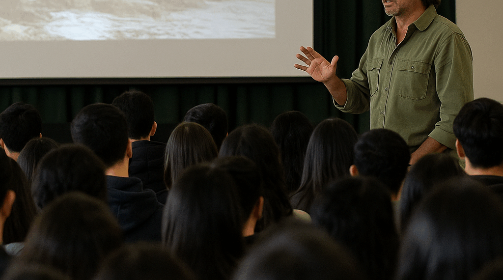 Estudiantes de Santo Tomás Copiapó asisten a conferencias ofrecidas por el reconocido periodista de turismo Luis Andaur.