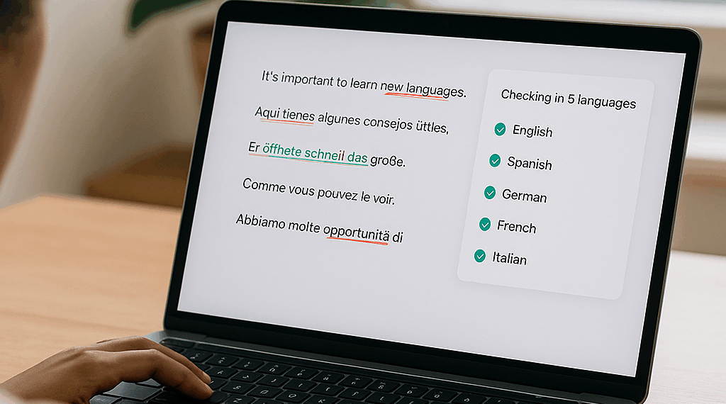 Interfaz de Grammarly mostrando sugerencias de escritura en español
