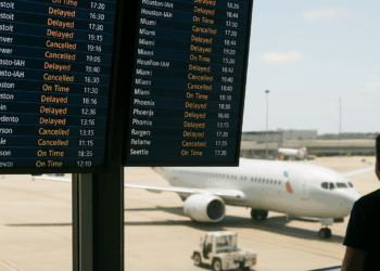 Travellers wait in terminal 4 at Heathrow Airport, west of London on September 20, 2025. Major European airports including Brussels, Berlin and London's Heathrow were Saturday hit by "cyber-related disruption" affecting check-in and baggage drop systems and causing delays, airport service provider Collins Aerospace told AFP.