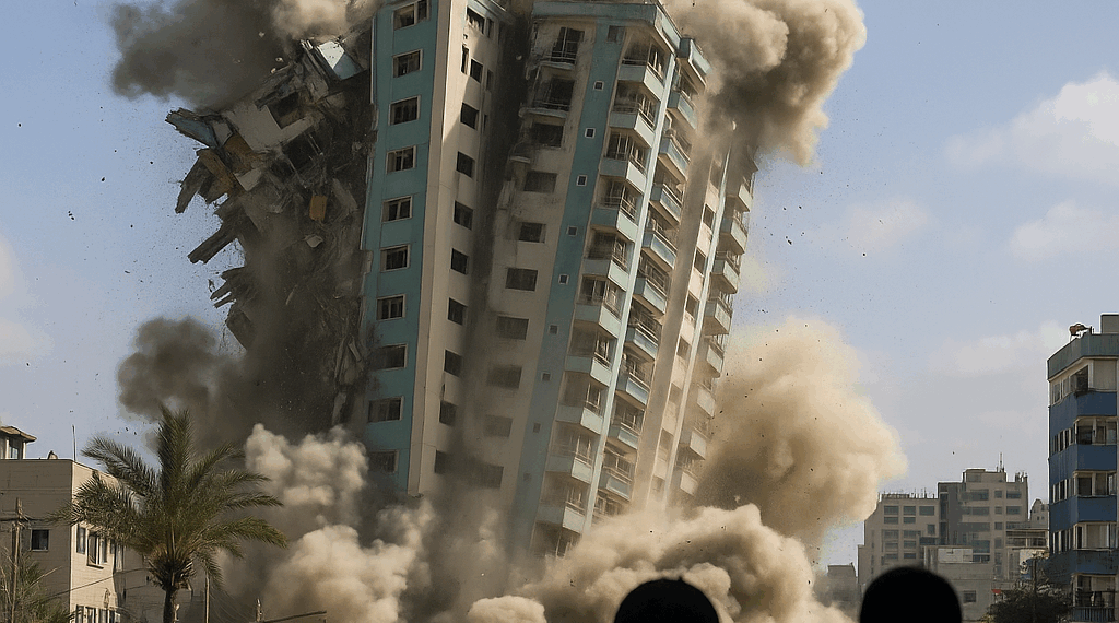 Israel destruye el edificio más alto de Gaza y Netanyahu defiende las operaciones israelíes