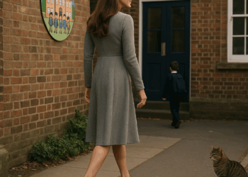 Kate Middleton lleva vestido de mangas abullonadas y zapatos grises para el regreso a clases