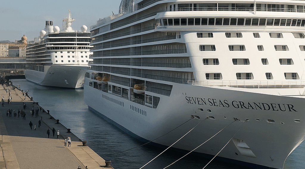 La llegada inaugural del Seven Seas Grandeur a La Coruña en un destacable evento de triple atraque. – Dimension Turistica Magazine