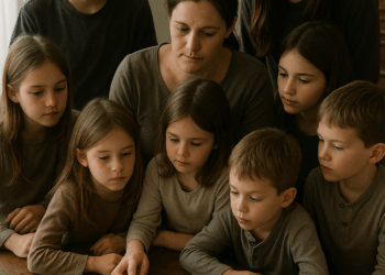 La madre gestante y los ocho pequeños que vuelven de un crucero se asombran al descubrir lo que el teléfono de papá revela durante la búsqueda de fronteras.
