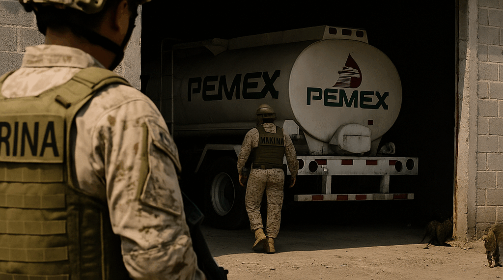 Marina y Pemex realizan operativo en bodega de la colonia Santa Anita