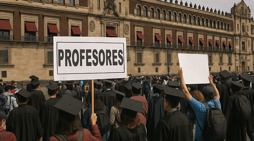 Protesta en Palacio Nacional el sector académico de la unión de sindicatos del Inbal