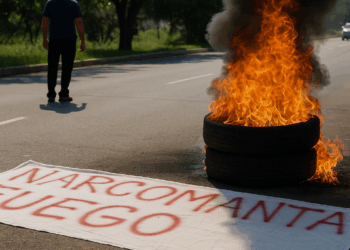 Exhiben narcomanta y queman vehículo el día que Sheinbaum visita Tabasco