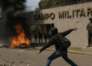 En el 11 aniversario del caso Ayotzinapa, un grupo de normalistas atacó el Campo Militar número 1