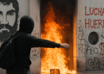 Protestan Normalistas de Ayotzinapa con petardos, pintas e incendios