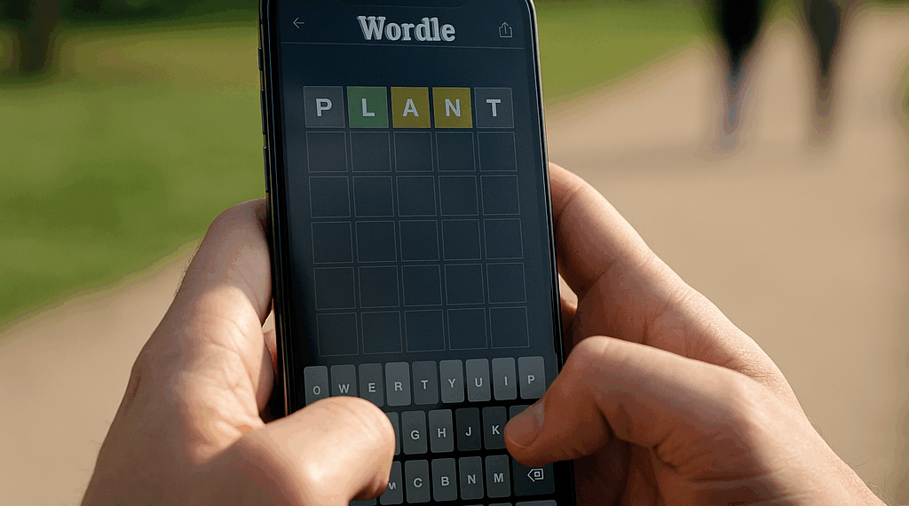 a completed Wordle puzzle on a phone