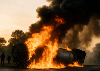 Volcó pipa y se incendió en la autopista Puebla-Orizaba