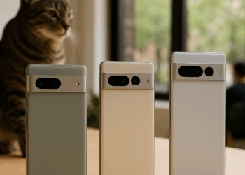 Three Pixel 10 phones with the phrase "vs" between them on a colorful background.