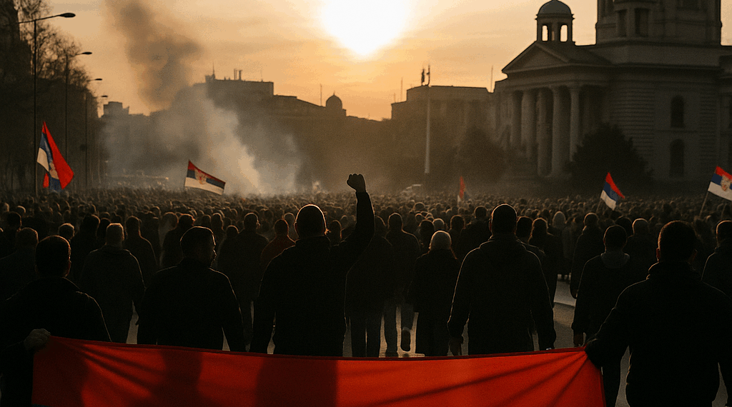 Vídeo. Manifestación en Belgrado marca diez meses desde el colapso de Novi Sad