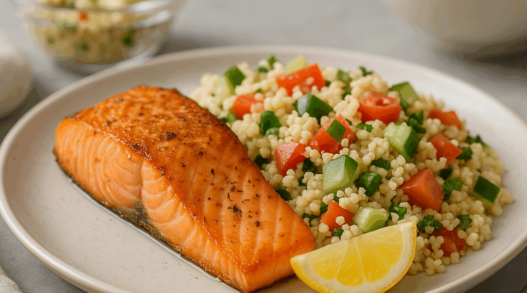 Receta de salmón con cuscús para una cena sana |