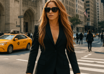 Shakira conquistó nueva York con una camisa grunge y botas slouchy color café