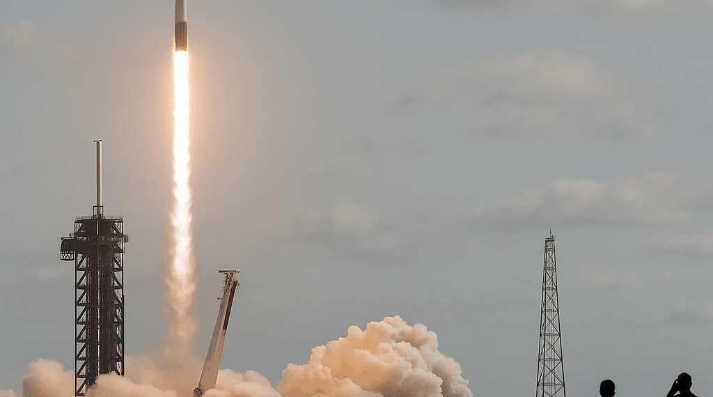 A SpaceX Falcon 9 rocket lifts off from launch pad 40 at the Cape Canaveral Space Force Station in Florida.