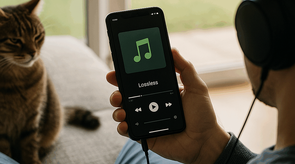 Hand holding a mobile phone with the logo of Spotify on its screen.