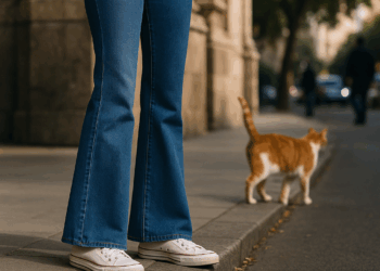 Cómo llevar tenis en lugar de zapatos de tacón con jeans acampanados sin dejar de lucir arreglada