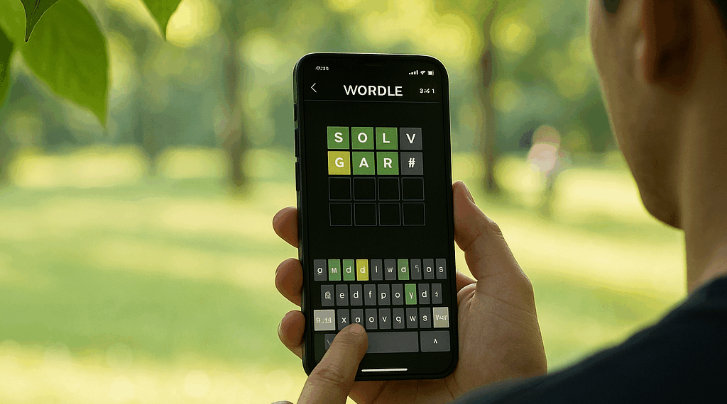 a completed Wordle puzzle on a phone