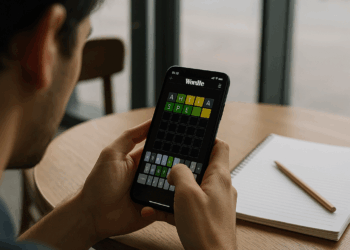 a completed Wordle puzzle on a phone