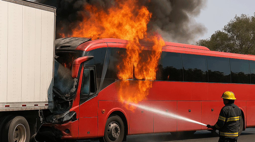 Tráiler impacta a autobús ADO y se incendian, sobre la autopista Córdoba –Veracruz