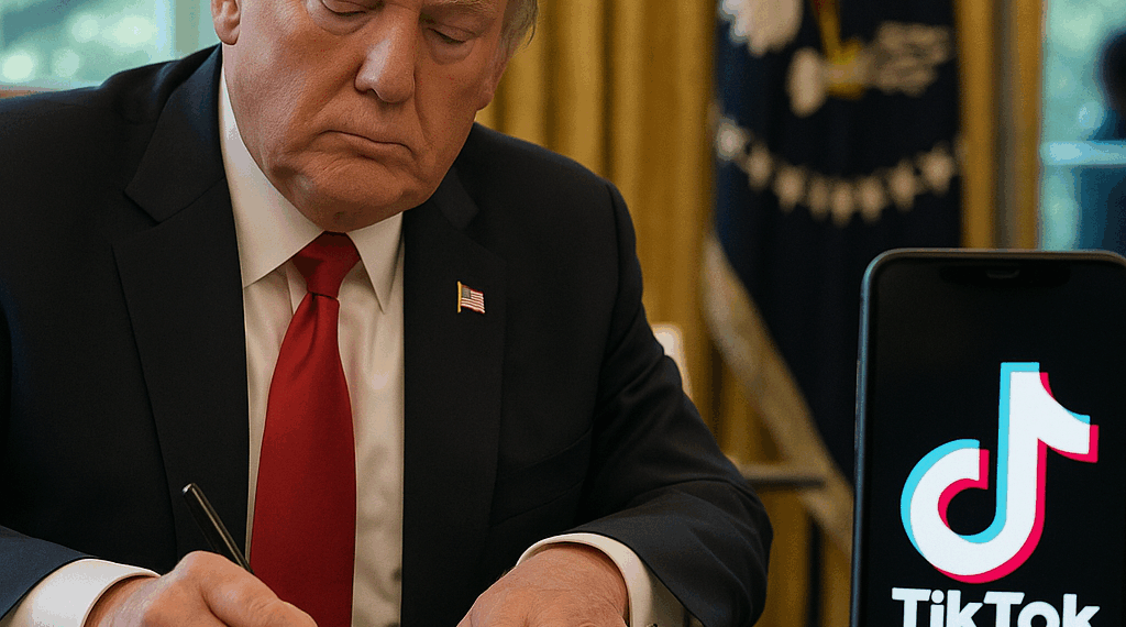 Trump and TikTok logo