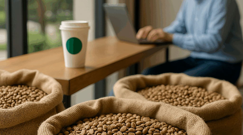 Two white coffee cup on orange striped table at direct sunlight. Top view with shadow.